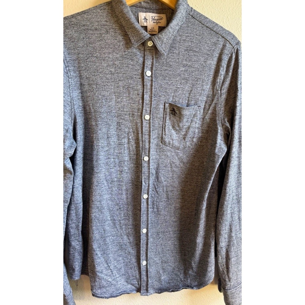 Original Penguin by Munsingwear Mens L Gray Solid Cotton Knit Button Up Pockets